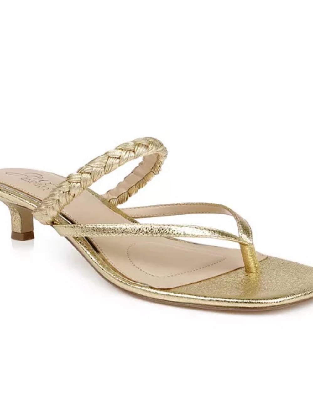 Jewel Badgley Mischka Gold Braided Strap Slide Sandals